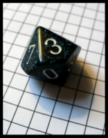 Dice : Dice - 10D - Rounded Solid Black With Blue Speckles With White Numerals